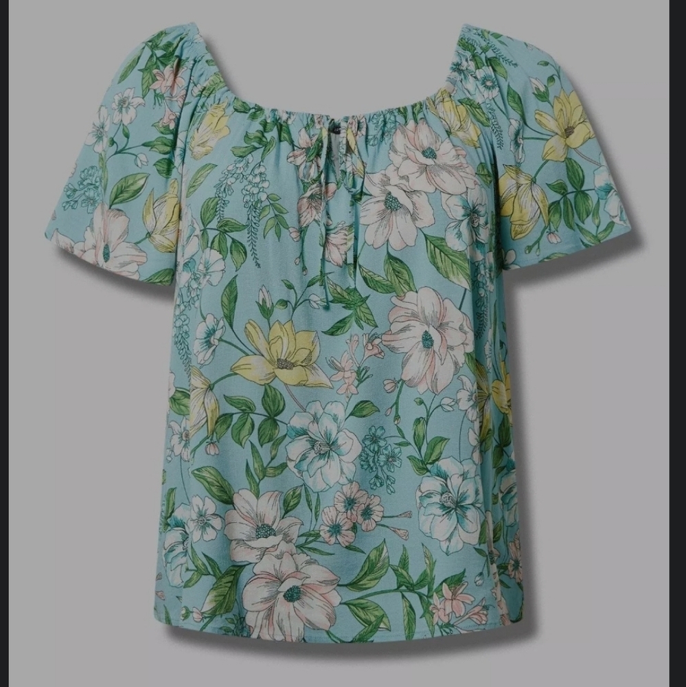 Torrid Summer Vacation Light Blue Floral Off The Shoulder Blouse XL - Picture 9 of 9